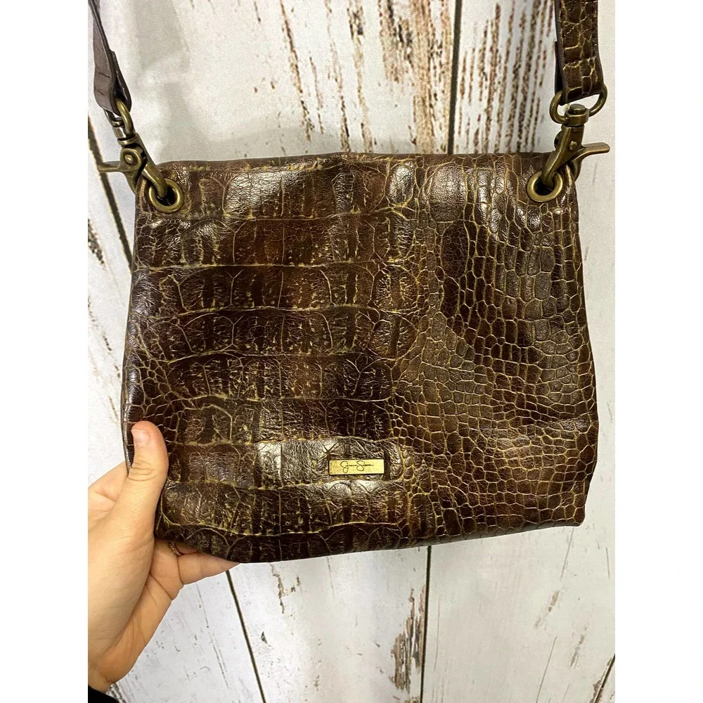 Jessica Simpson Brown Faux Crocodile Print Purse